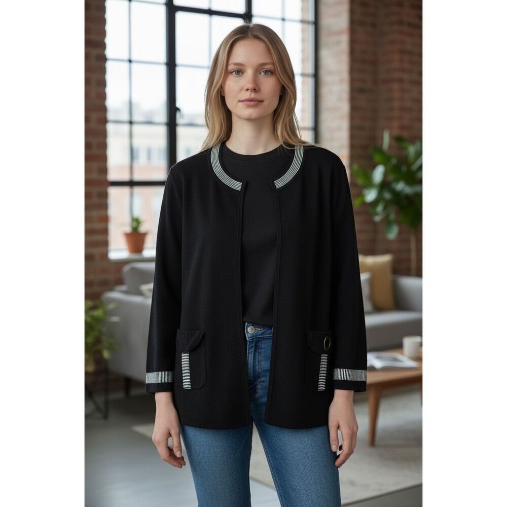 Jones New York knit open cardigan sweater black size S